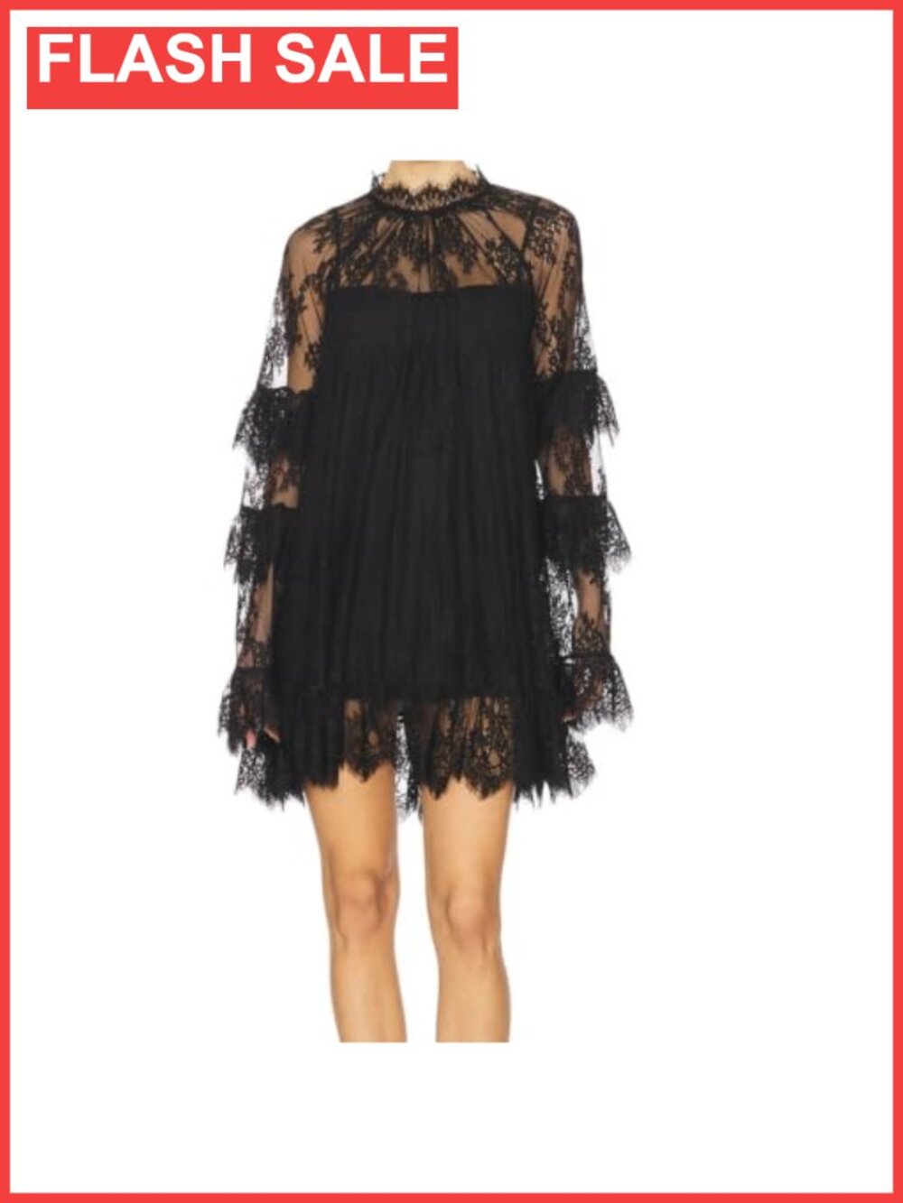 Women's Sheer Floral Lace Mini Dress Long Sleeve Ruffle Hem Y2K Party